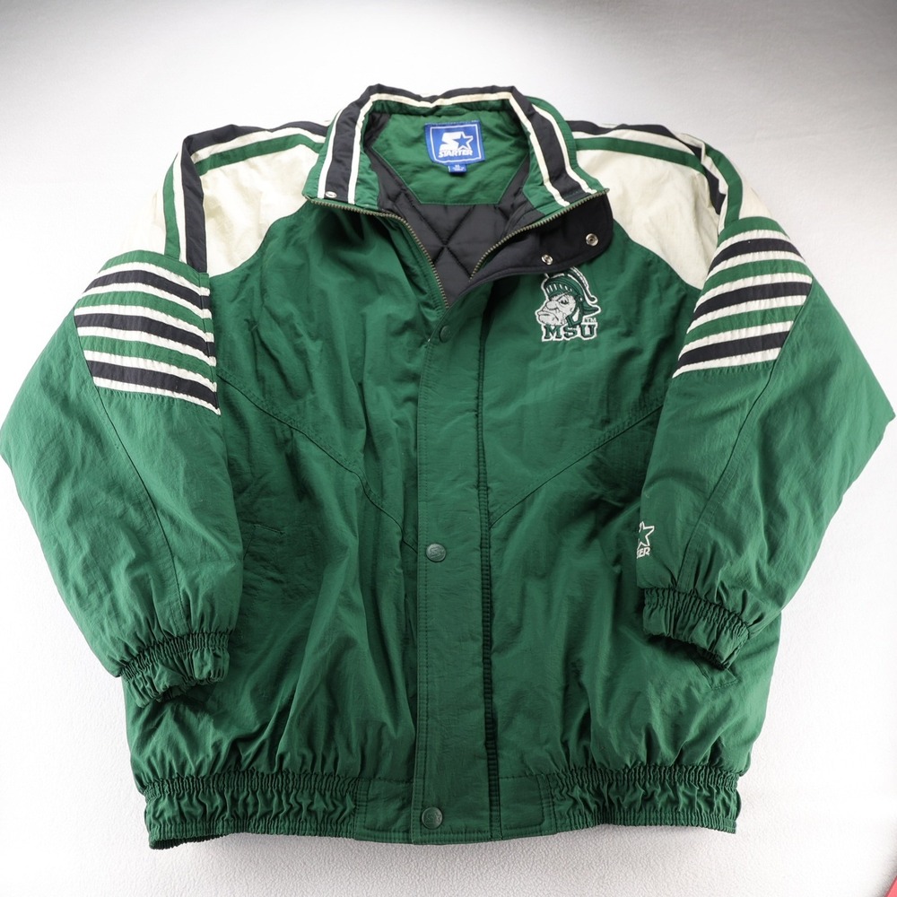 Vintage‎ Starter Michigan State Spartans Insulated Jacket XL Green Full Zip